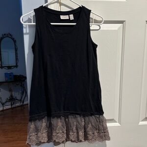 LOGO by Lori Goldstein Black Tunic with Lace Hem